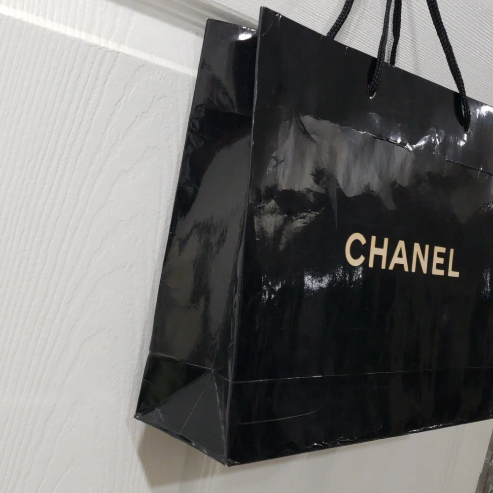 CHANEL Shopping Bag Black & Tan Luxury Gift Bag Authentic  Size 12.5x9.75x3.5-in